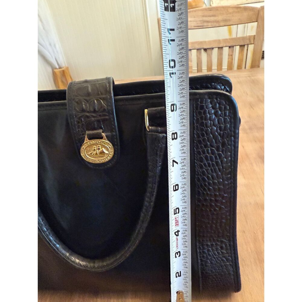 Vintage Brahmin Black Leather Croc Detail Square Top Handle Bag - Picture 10 of 11